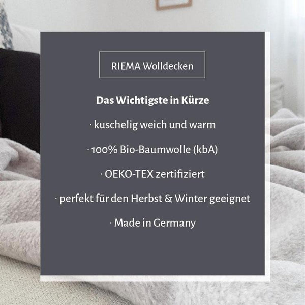 RIEMA Kuscheldecke SMILLA aus 100% Bio-Baumwolle (kbA), schwarz-natur - RIEMA GERMANY