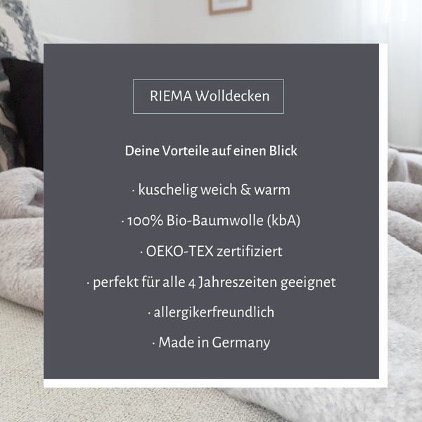 RIEMA Wolldecken, Bio-Baumwolle, OEKO-TEX zertifiziert und Made in Germany