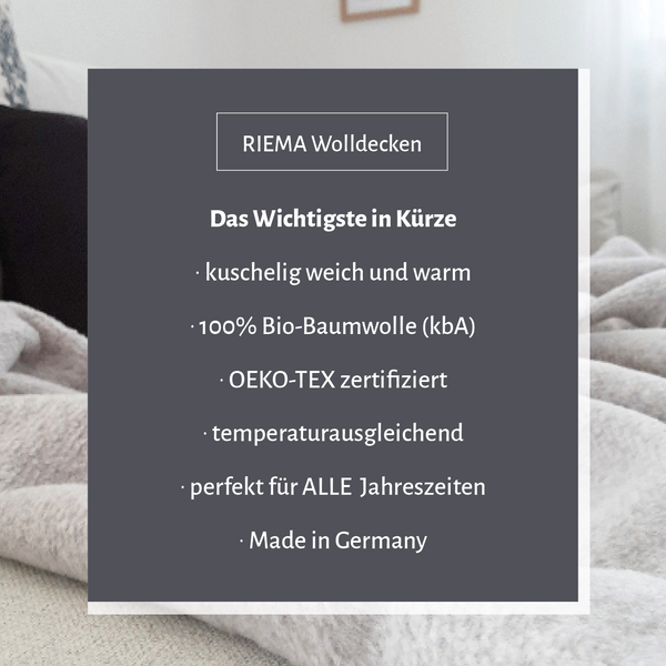 RIEMA Germany Kuscheldecken mit perfekten Eigenschaften: 100% Bio-Baumwolle, OEKO-TEX zertifiziert und Made in Germany